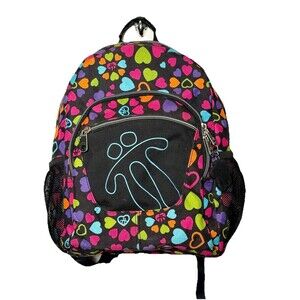 Totto Backpack Multicolor Heart Print Black School Travel Laptop Bag Padded